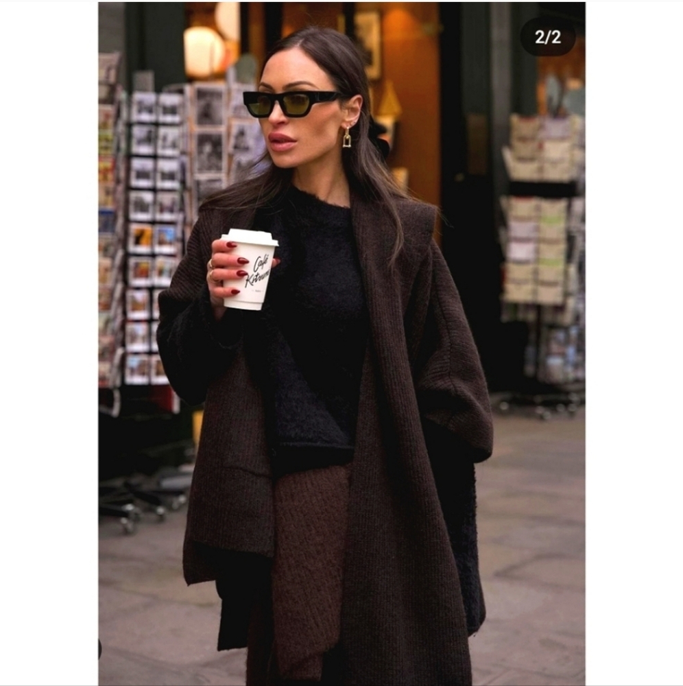 ZARA Cardigan Coat Cape Scarf Brown size S and M - Picture 7 of 16